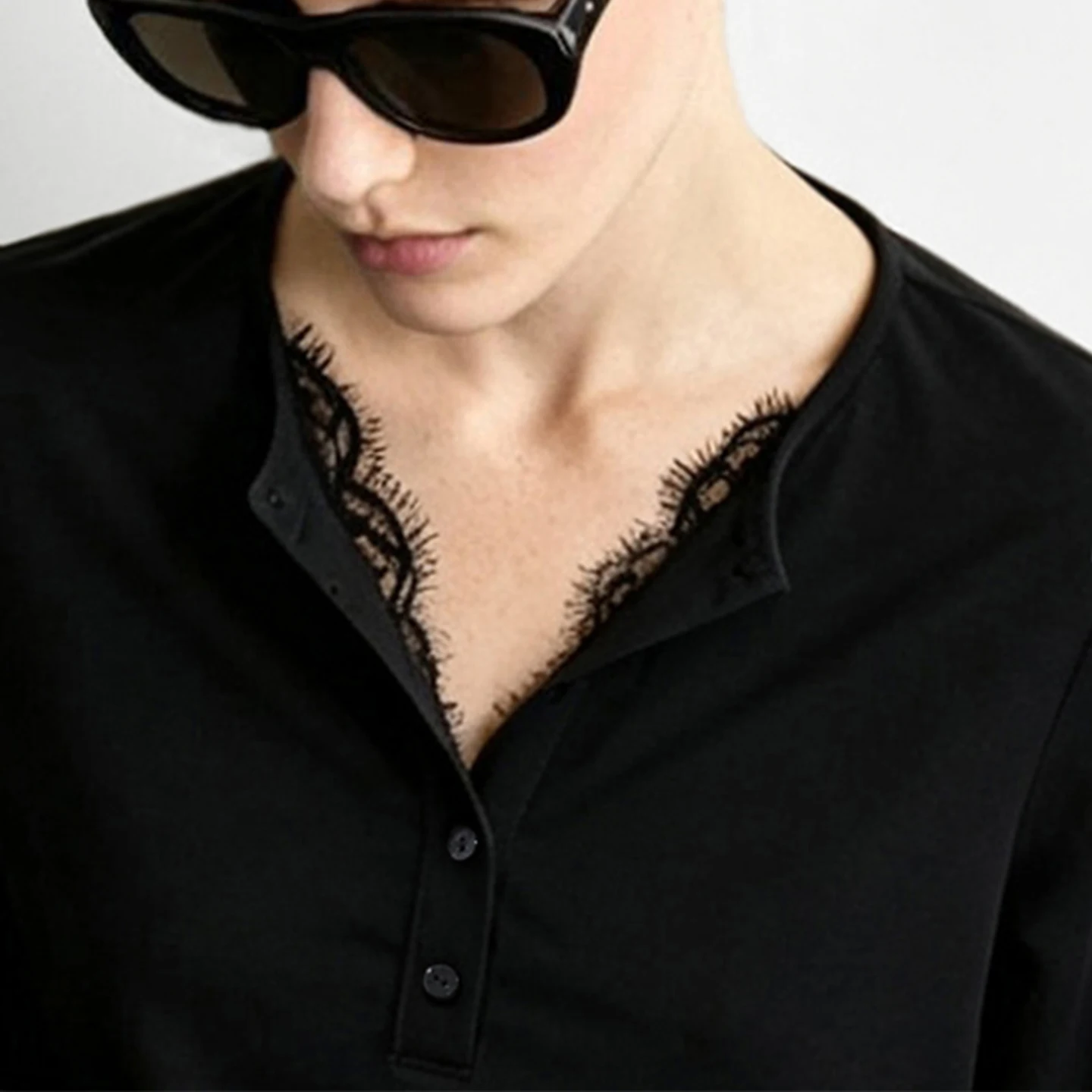 Amii Casual Knit Tops Autumn Woman T-shirts Lyocell Cotton V Neck Eyelash Lace Splicing Versatile Daily Womens T-Shirts 12623081