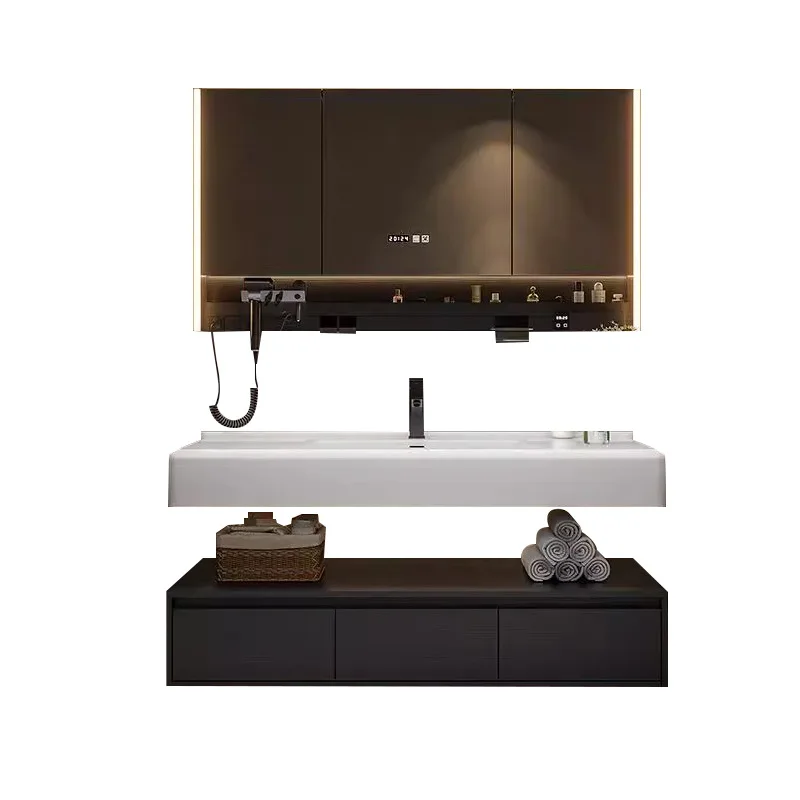 

Integrated basin bathroom hand and face pool intelligent storage solid wood bathroom cabinet combination