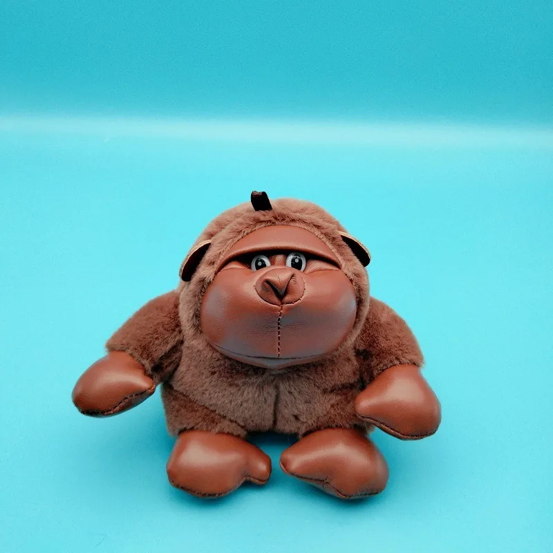 10cm New PU Leather Gorilla Plush Keychain Toy Car Key Backpack Pendant Cute Monkey Animal Doll Grab Machine Toy for Girls Gifts