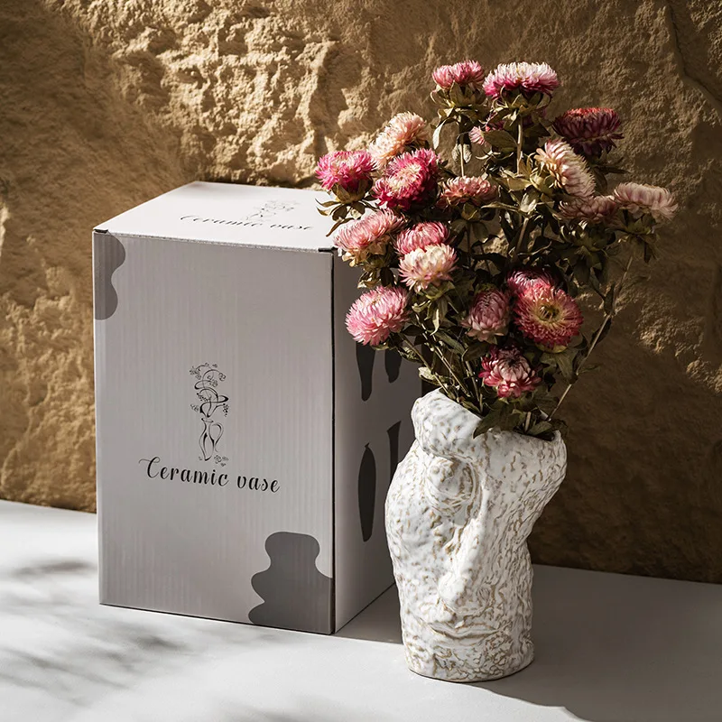 

European Ceramic Vase Creative Face White Art Desktop Decor Living Room Flower Gift Box Cross Border