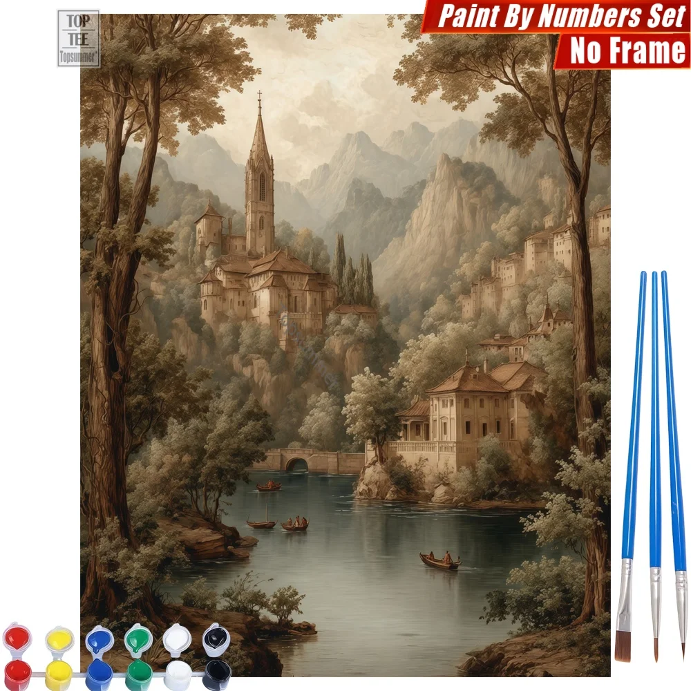 

Ancient mountain valley Digital Oil Painting Kit - European town nestled Room Decor Christmas Gift For Grandma