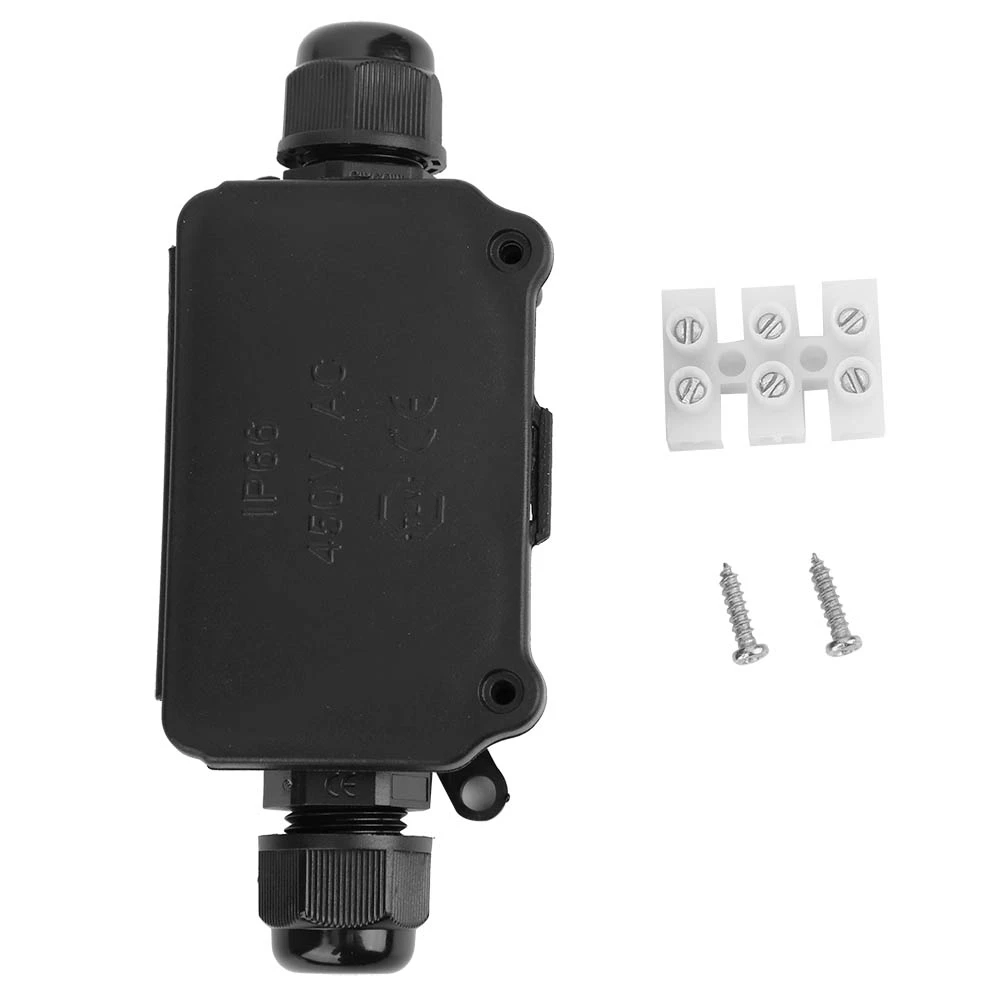 IP66 Waterproof Junction Box 2 Way Black Dustproof Distribution Cable Connector Case
