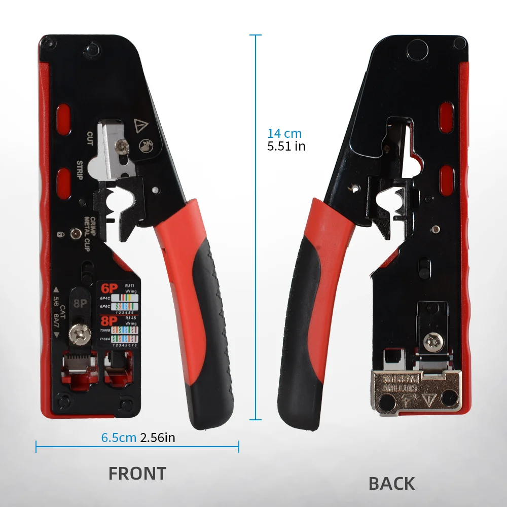 Professional RJ45 Crimping Tool Kit for Cat6 Cat5e Cable with Wire Stripper Cutter Network LAN Crimper Pliers 8P6P RJ12