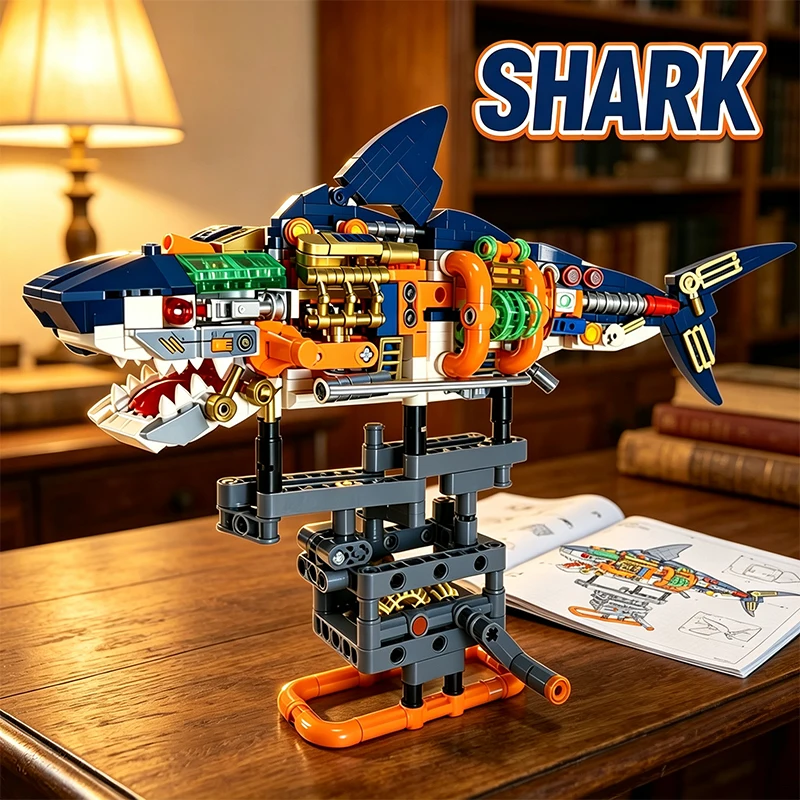 Ocean Themed Animal Building Blocks Movable Mechanical Shark Model Boys Girls Birthday Gift Interlocking Toy Kids Christmas Gift
