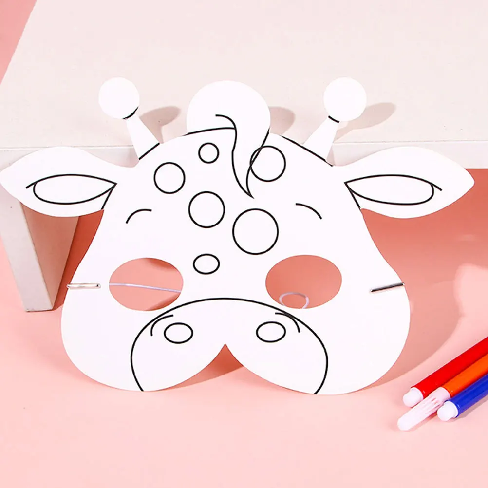 1세트 손으로 그린 동물 얼굴 마스크 DIY 페인팅 공예 어린이 파티 선물 창의적인 동물 마스크 어린이 생일용