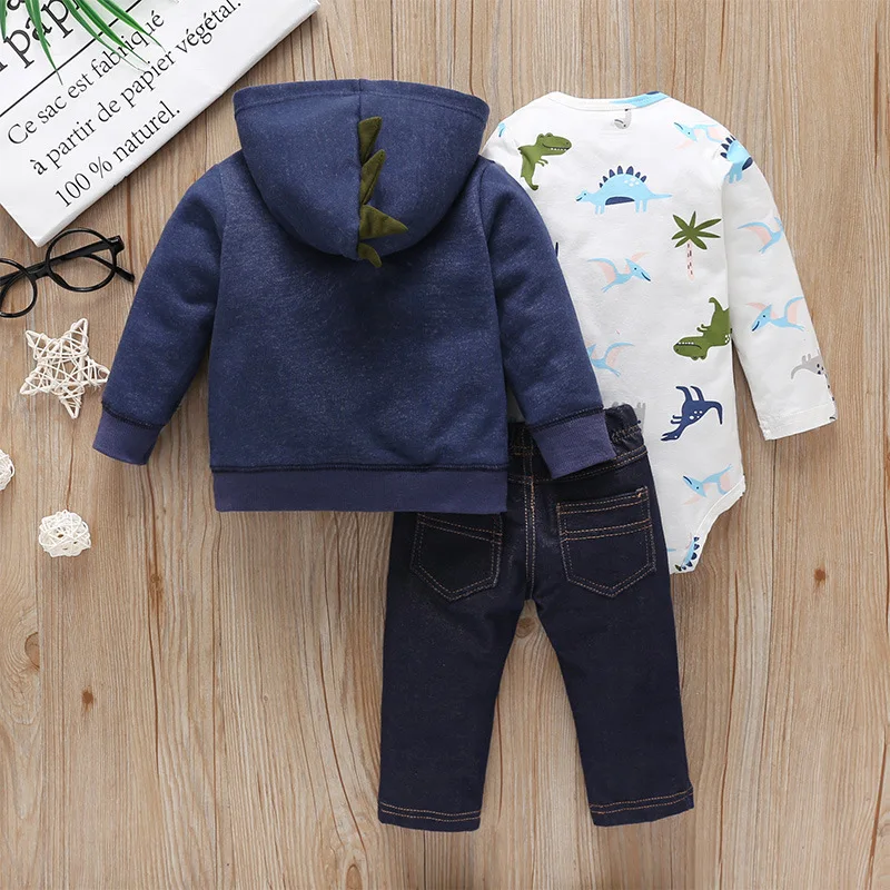 IYEAL Baby Boy Girl Outfit Set Cotton Long Sleeve Hooded Jacket +Rompers+Pant Newborn Infant Toddler Clothes  Kids Clothing Set