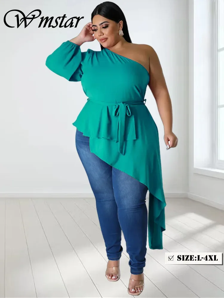 

Wmstar Plus Size Tops Women T Shirts Blouses Solid Printed Single Sleeve Bandage New In Summer Clothes Wholesale Dropshipping