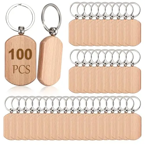 100 Pcs Dog Tag Blank Beech Wood Keychain Blanks Unfinished Rounded Corner Wooden Key Tags for DIY Pyrography