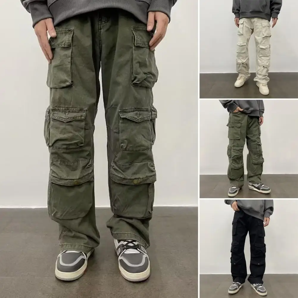 Pantalones Cargo Unisex versátiles con cintura ajustable y múltiples bolsillos para hombres, ropa de calle, viajes al aire libre, Color sólido