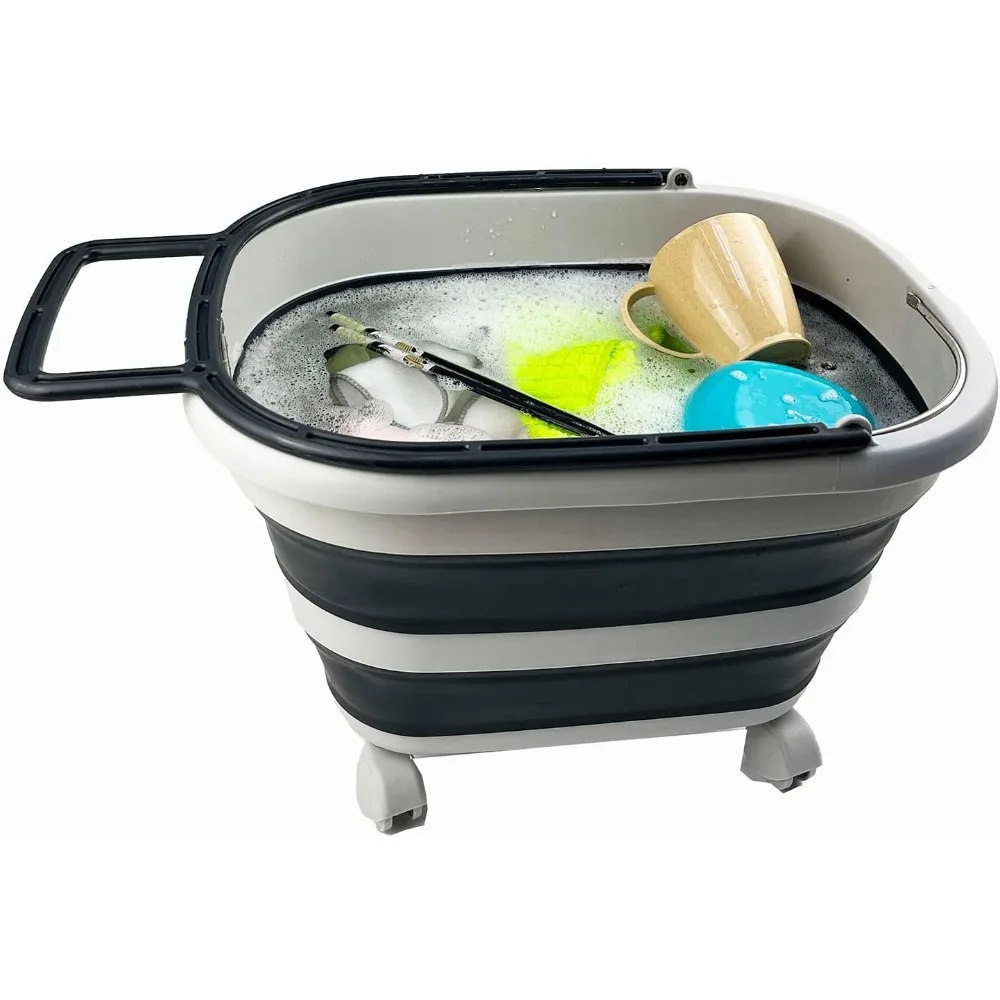 

17L (4.5 Gallons) Collapsible Plastic Laundry Basket with Handle & Wheels-Foldable Pop Up Storage Container/Organizer