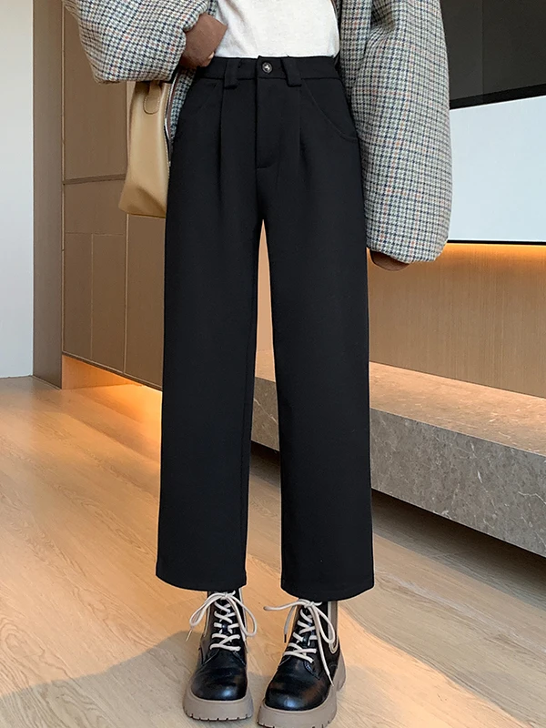 Slim Straight Leg Trousers High Waist Wide Leg Suit Pants Woolen Skinnier Version Autumn Winter New Sle Casual High Waist