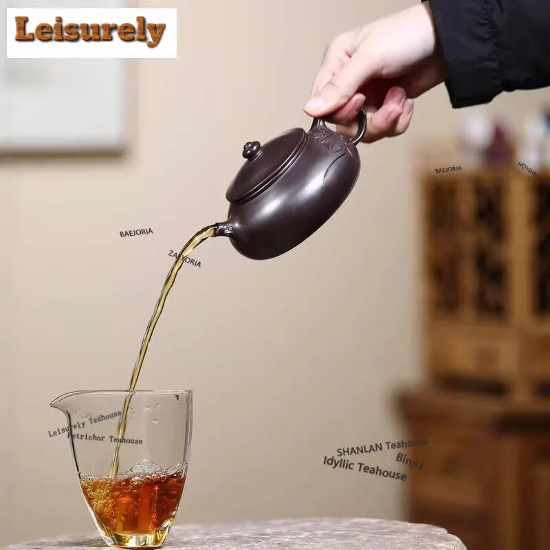 240ml Retro Yixing Purple Clay Teapots Handmade Han Jiang Pot Raw Ore Purple Mud Tea Soaking Kettle With Strainer Zisha Tea Set