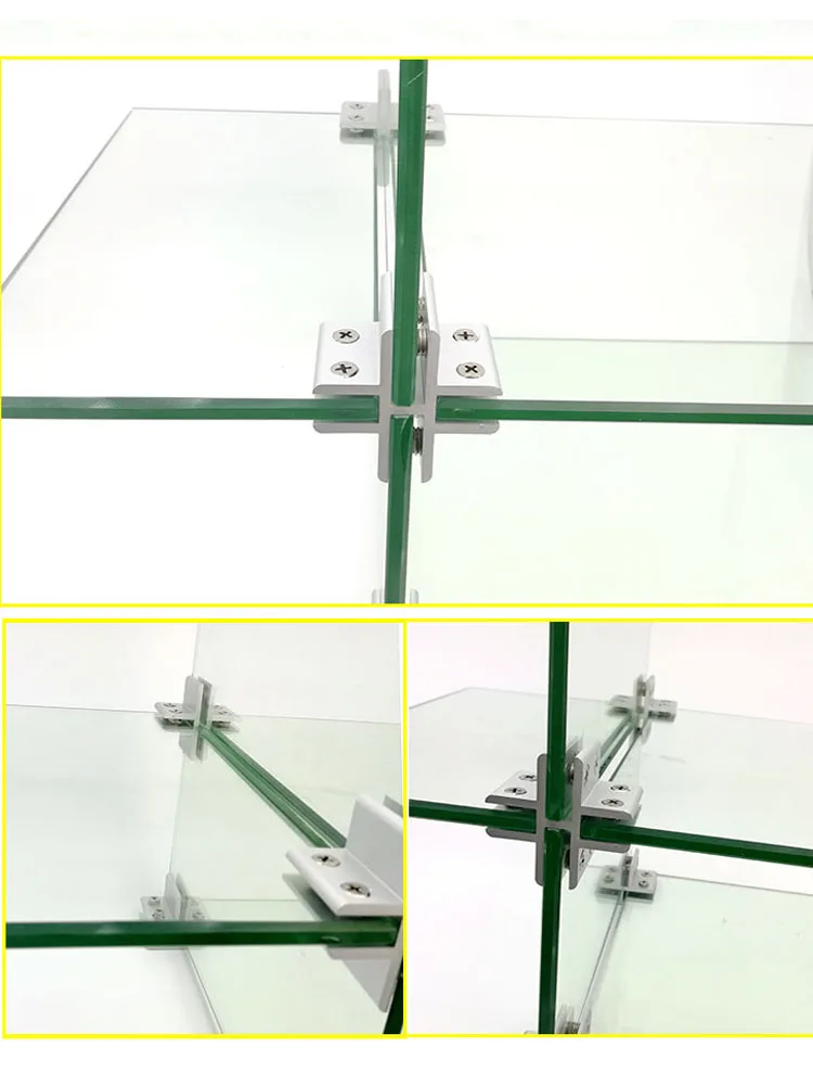 Aluminum Glass Clamps 135ยฐ Shelves Support Bracket Clips DIY Hardware T Cross Shape for 4 to 12mm Thickness Board Glass Acrylic