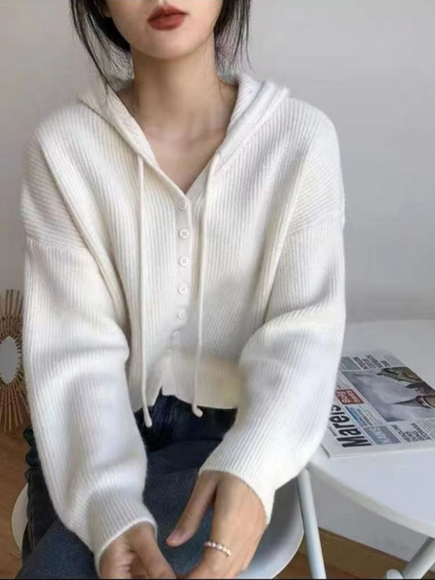 Casual Loose Long Sleeve Women's Sweater Short Style Korean Version High Waist Small Size Inner Wear Knitted Top Autumn Winter