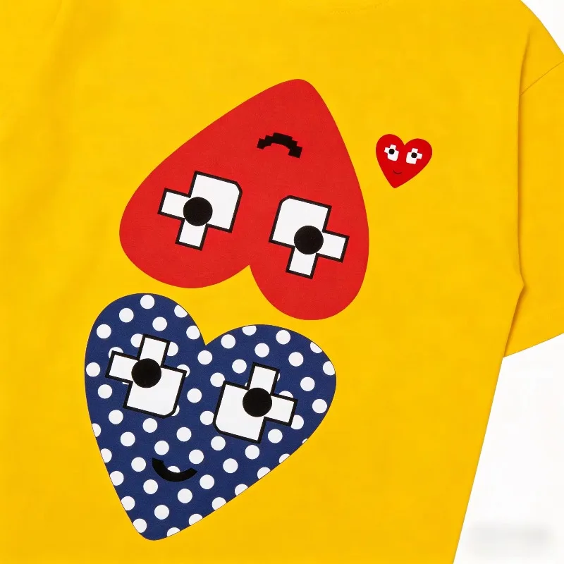 Summer New Trendy Men's and Women's Casual Heart Shaped Pure Cotton Printed Round Neck T-shirt New Personalized Short Sleeve