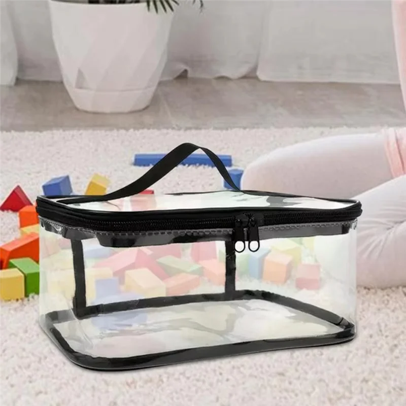 ABMH-Kantong Transparan Perjalanan Organizer Blok Bangunan untuk Kotak Penyimpanan Mainan Blok Bangunan Set Terdiri dari 2 Tas Pembawa Papan PVC