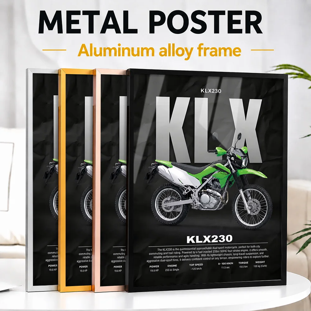 Japanese KLX230 Dual Sport Motorcycle Framed Metal Poster Customized Minimalist Graphic Wall Art For Riding Gear Display Area