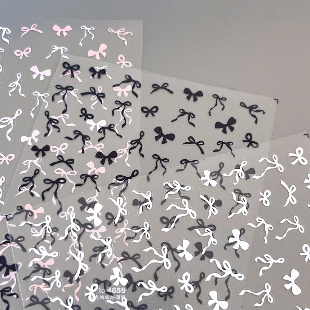2Sheets 5D Sweet Bow Nail Stickers Kawaii Black White Pink Lace Bowknot Ribbon Nail Art Decals Self Adhesive Manicure Decoration