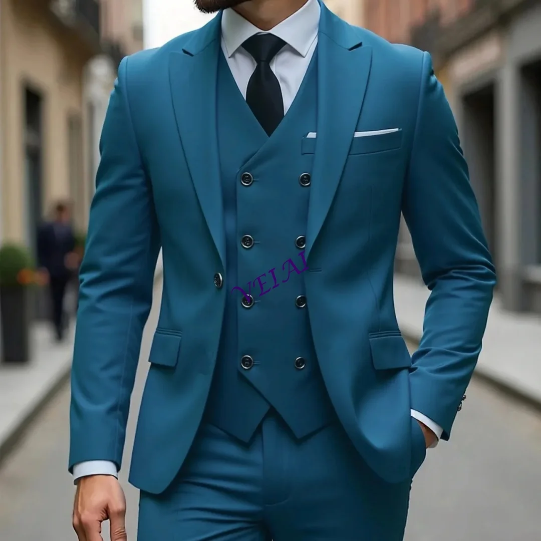 

CustomizedDark Grey High Quality Men Suits Slim Fit Single Breasted Peak Lapel Elegant Groom 3 Piece Jacket Pants Vest Male Sets