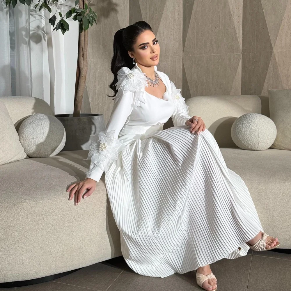 

Customized Evening Sexy Casual Jersey Flower Pearl Draped Celebrity A-line Square Collar Bespoke Occasion Gown Midi Dresses