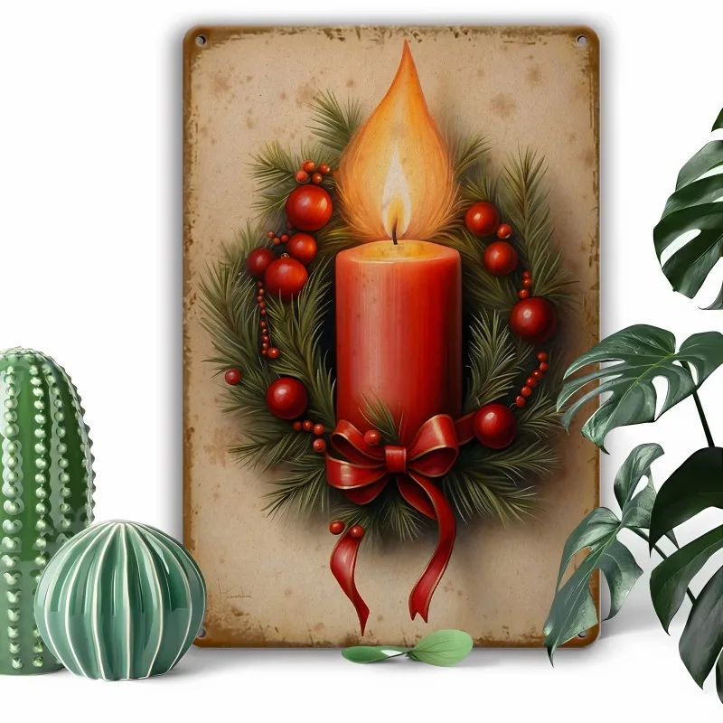 

Vintage-Inspired Christmas Candle Art Metal Sign, Perfect for Holiday & Kitchen Decor, Ideal for Restaurants & Glass Windows