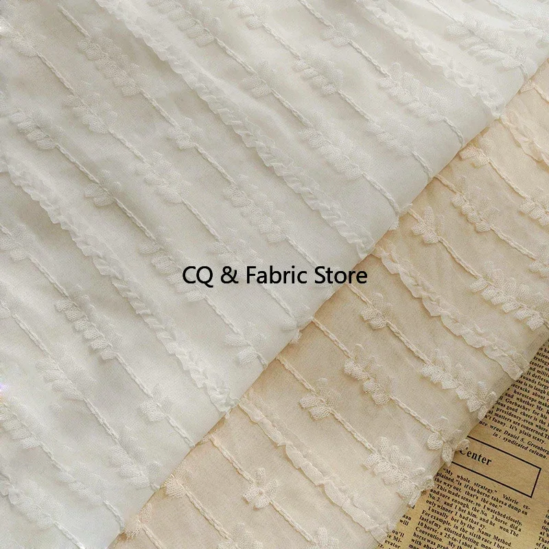 Floral Striped Jacquard Embroidered Chiffon Fabric For Dress Clothing Skirt By the meter