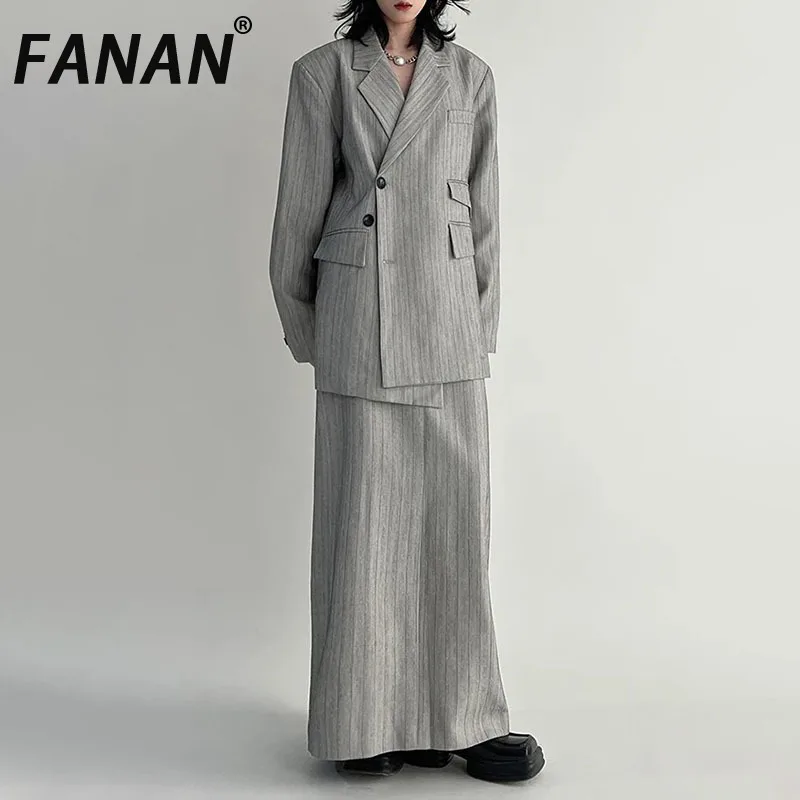 

FANAN Fashion 2 Piece Set Women's Asymmetric Button Design Blazer High Waist Mid-length Skirts Fashion Clothes 2025 New Spring