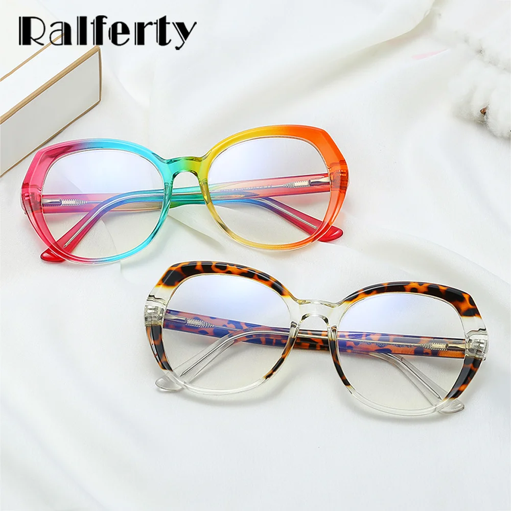 Ralferty Trendy TR90 Eyeglass Frames Women's Glasses Frames Colored Round Ladies Anti Blue Light Glasses No Medical 0 Diopter image 5