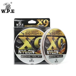 W.P.E X9 NYLON Fishing Line 150m/300m Cod Fish Big Fish Nylon Line 0.25mm-0.50mm 11.9lb-39.7lb Bass Carp Sinking Fishing Line