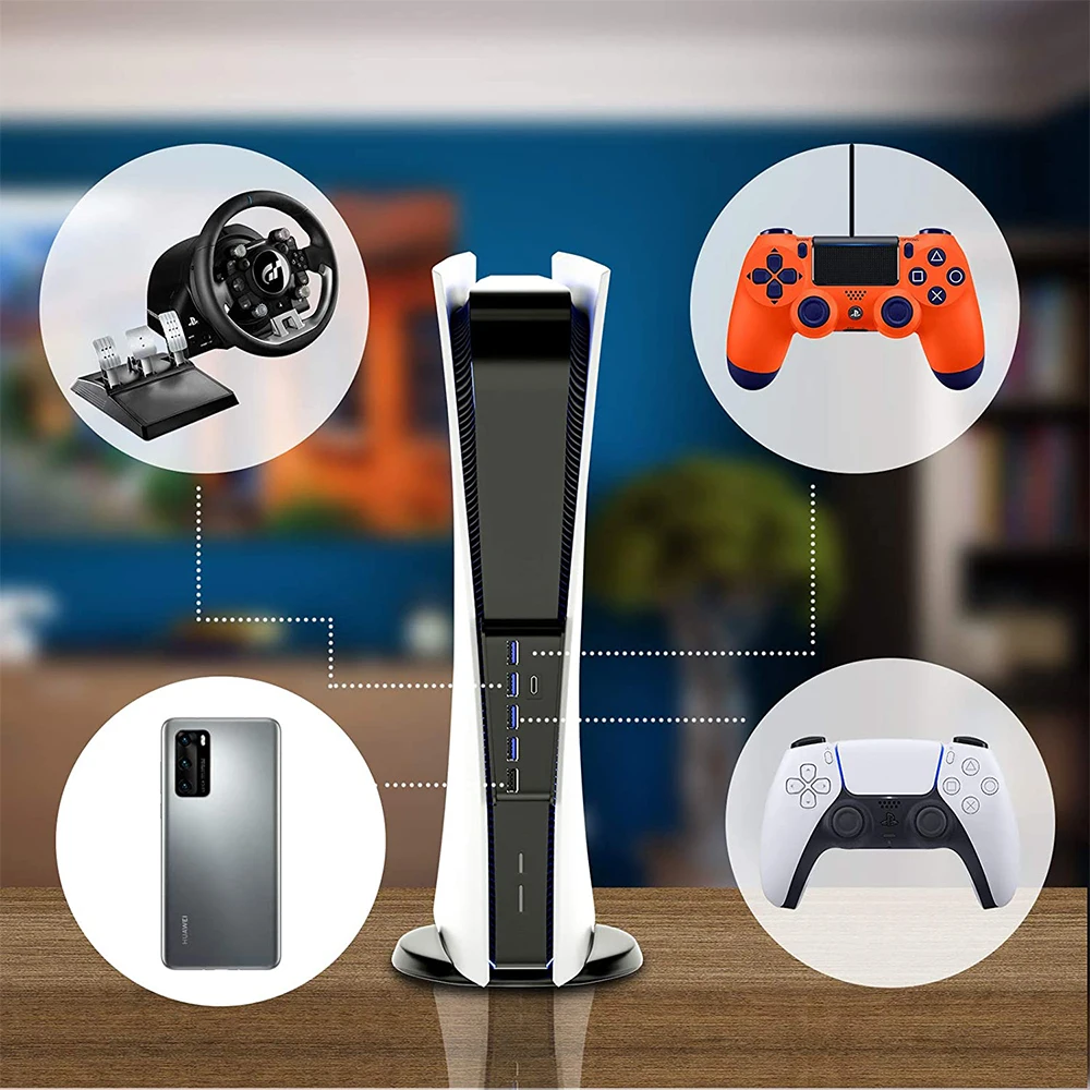 ل PS5 6 في 1 USB الفاصل المتوسع محور 5 USB A + 1 نوع C منافذ ل بلاي ستيشن 5 الطبعة الرقمية وحدة التحكم الملحقات