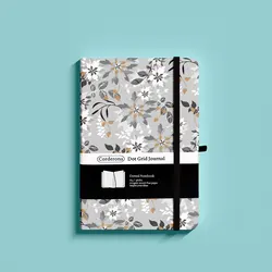 Cuaderno de cuadrícula con puntos de flores grises A5, cuaderno de viaje, diario de tapa dura, banda elástica, planificador, diario