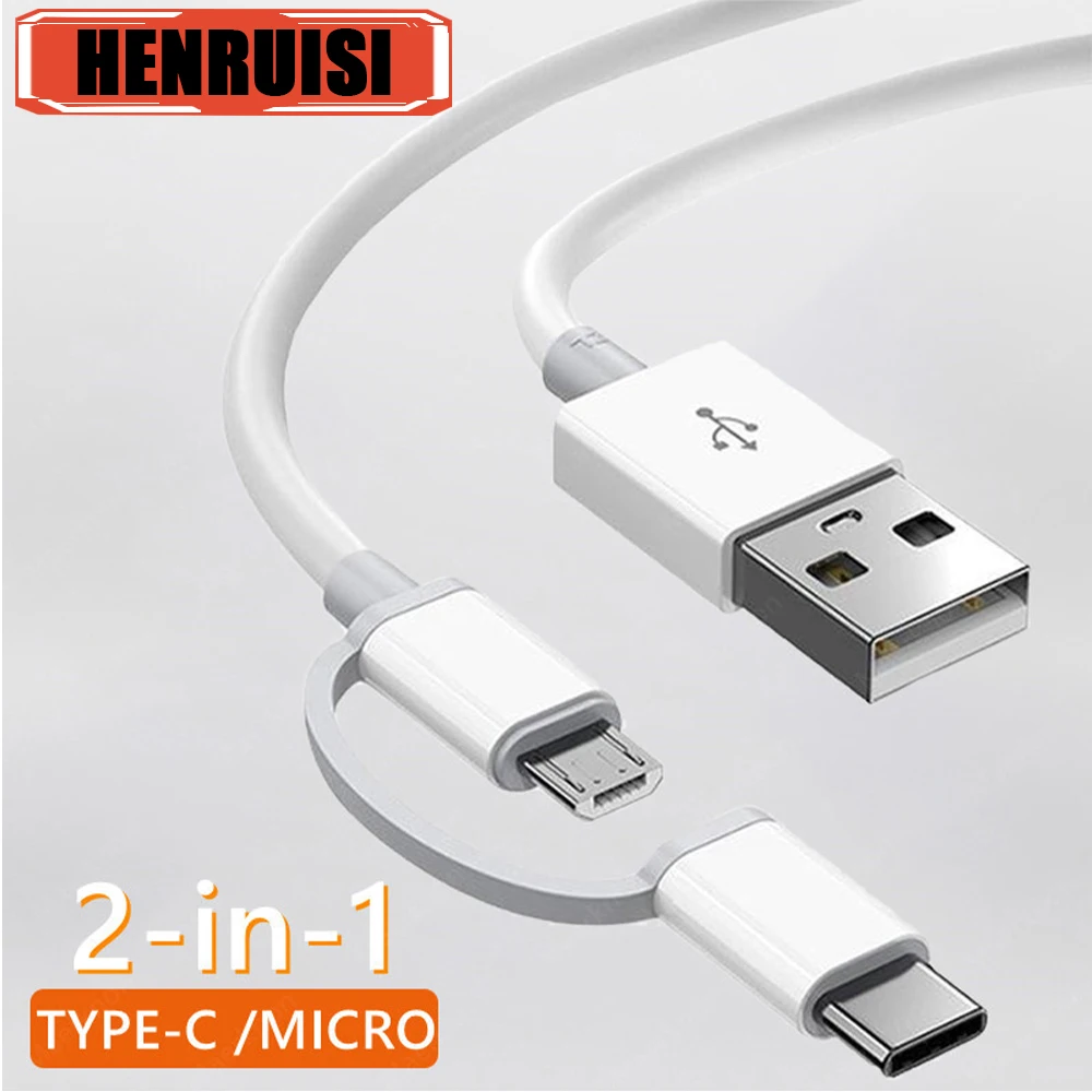 2 in 1 Micro USB cable Type C Cable Fast Charging Phone USB-C Data Cord For Xiaomi Samsung Huawei Oneplus Nokia USB PD V8 Cable