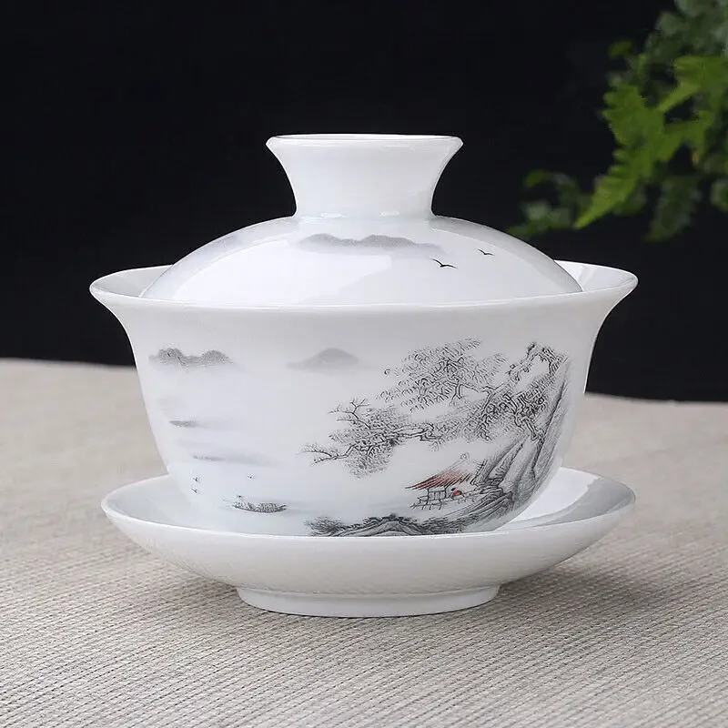 Chinese tea brewer gaiwan small porcelain tureen SanCai cup bowl with saucer lid