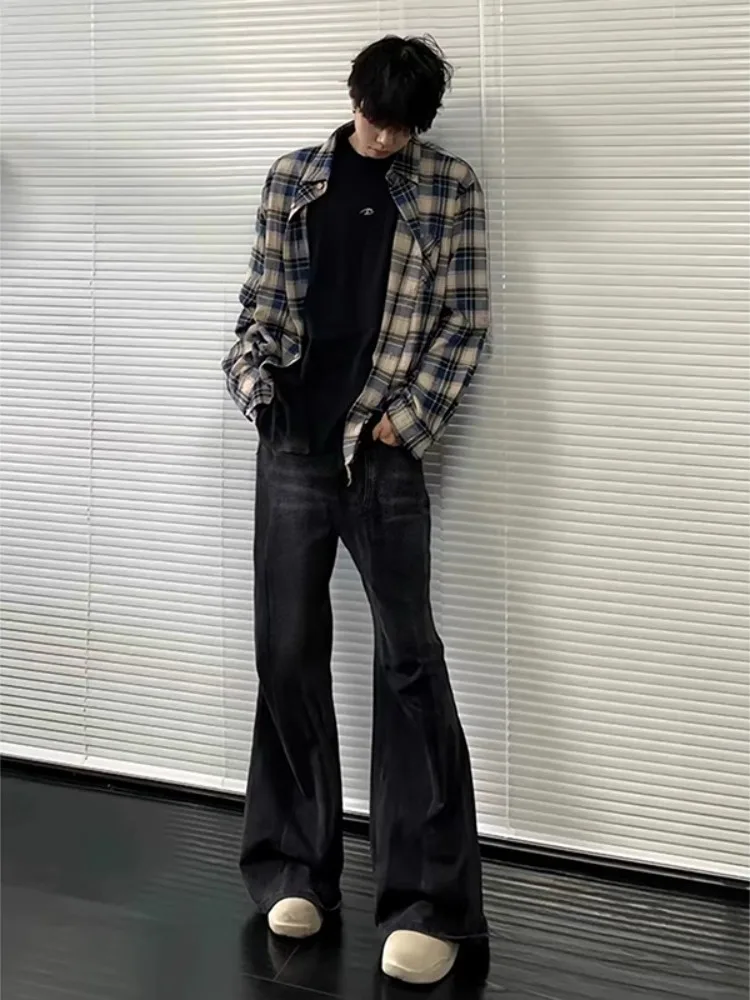 

American Retro Bla ey Jeans Men's Extended Straight Leg Pants Teenage Micro Flared Workwear Trousers Low Waist Zipper Clo...