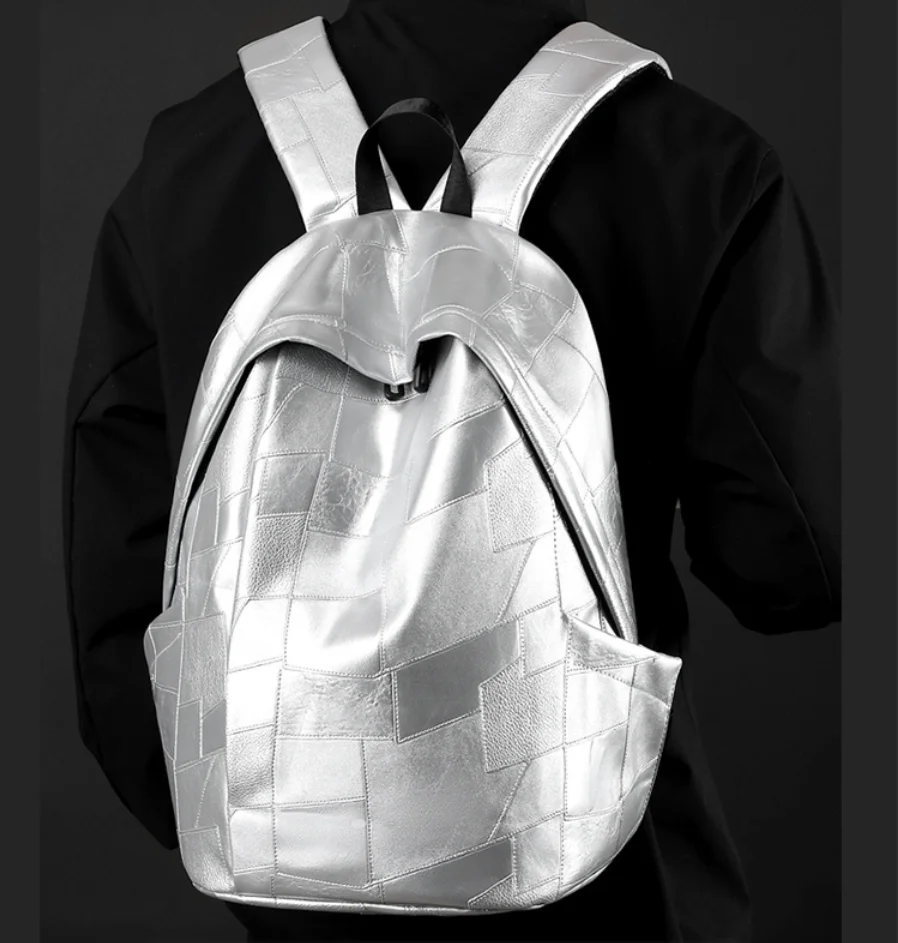 14 Inch Splicing PU Backpack Leisure Teenage Student Bag Waterproof Travel Duffle Pack for Men Large Soft PU Commuter Daypack 가방