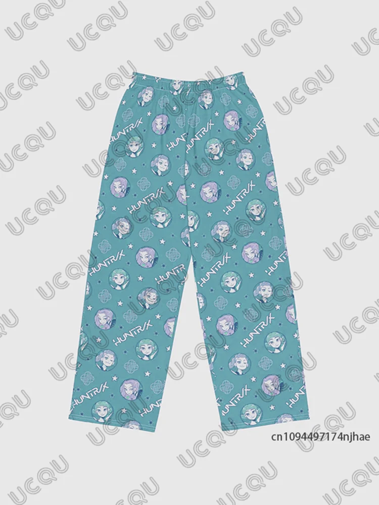 Spodnie piżamowe KPop Demon Hunters Huntrix z grafiką, kreskówkowe, codzienne, damskie i męskie, jesienno-zimowe, modne spodnie długie dla par.