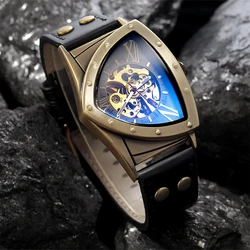 Fashionable and personalized hollow triangular dial antique copper luminous retro punk fully automatic mechanical men's watch