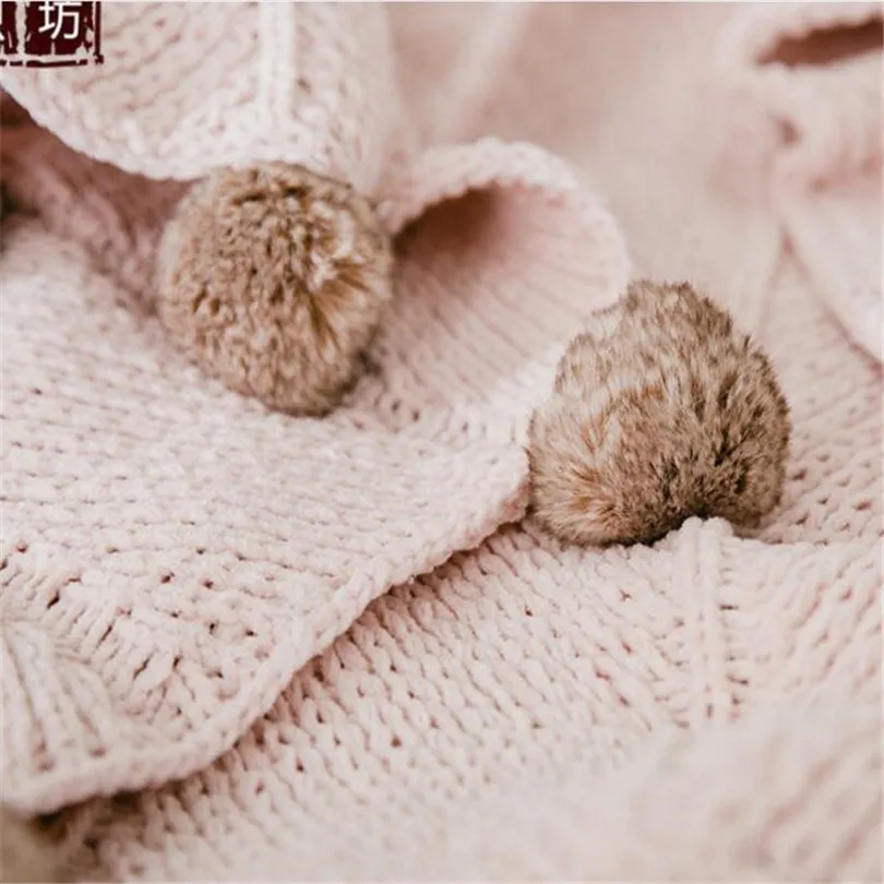 Knitted Blanket Nordic Style Sofa Throw Blankets Fur Pompom Bedspread Thread Blanket Bedding Quilt Soft Mantas Travel Blankets