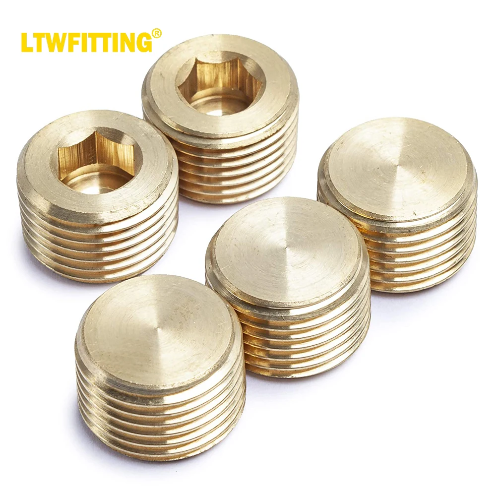 

LTWFITTING Brass Pipe Internal Hex Head Plug Fittings 1/2" Male NPT Air Fuel Water Boat (Pack of 5)