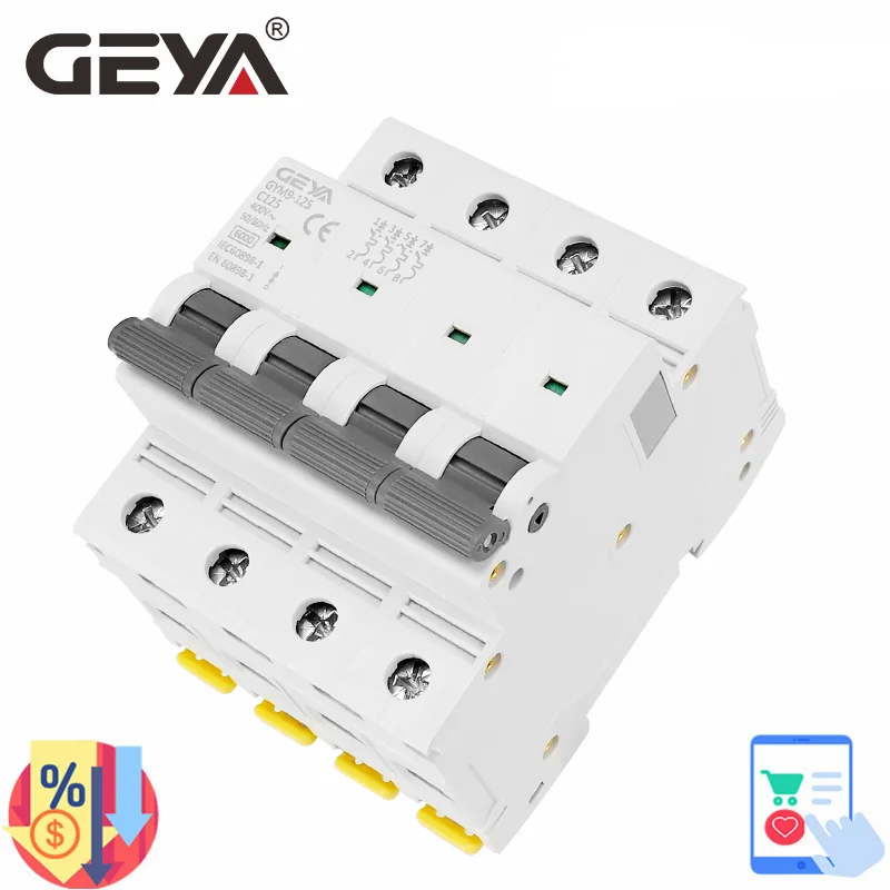 

GEYA GYM9-125 MCB 4P 80A 100A 125A AC C Curve Electrical Circuit Breaker 4P Width 71.2mm 400V 6KA