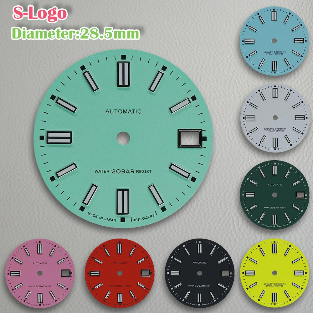 New 28.5mm S Logo NH35/NH36/4R/7S Dial  Suitable For  Japanese Automatic Movement C3 Green Luminous Watch Accessories ﻿