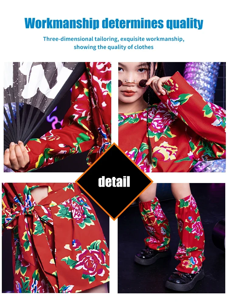 ZZL K-PoP ملابس الفتيات أزياء زهرة كبيرة شمال شرق ، Sudes النمط الصيني ، المدرج T للأطفال ، أزياء رقص الجاز للأطفال