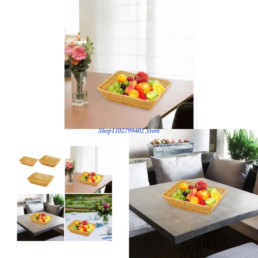 

547F 3pcs Wicker Storage Basket Multipurpose Simulated Rattan Treat Basket for Snacks and Table Arrangement