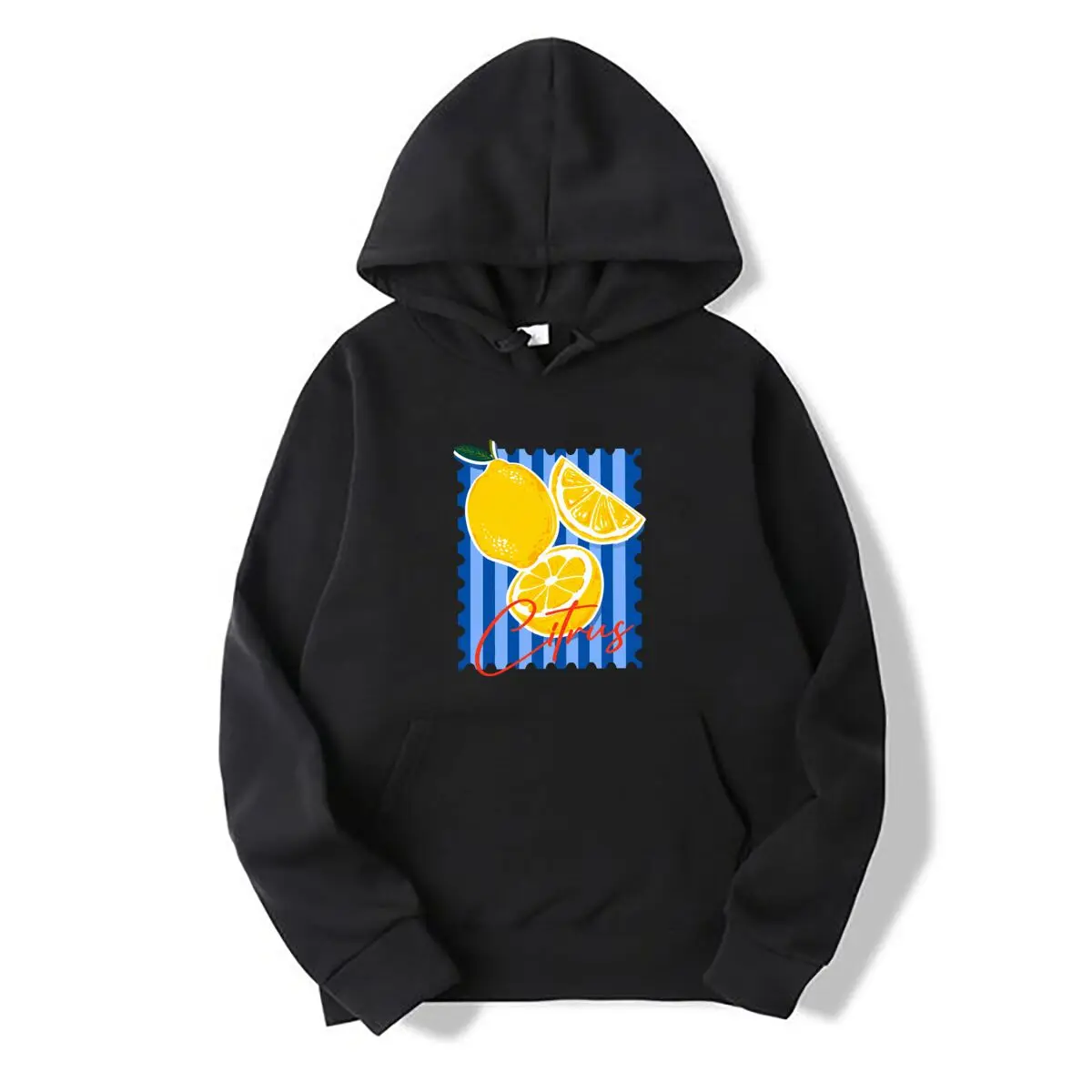 Citrus Lemon Orange Slice Blue Striped Stamp Graphic new men's and women's hooded sweatshirts