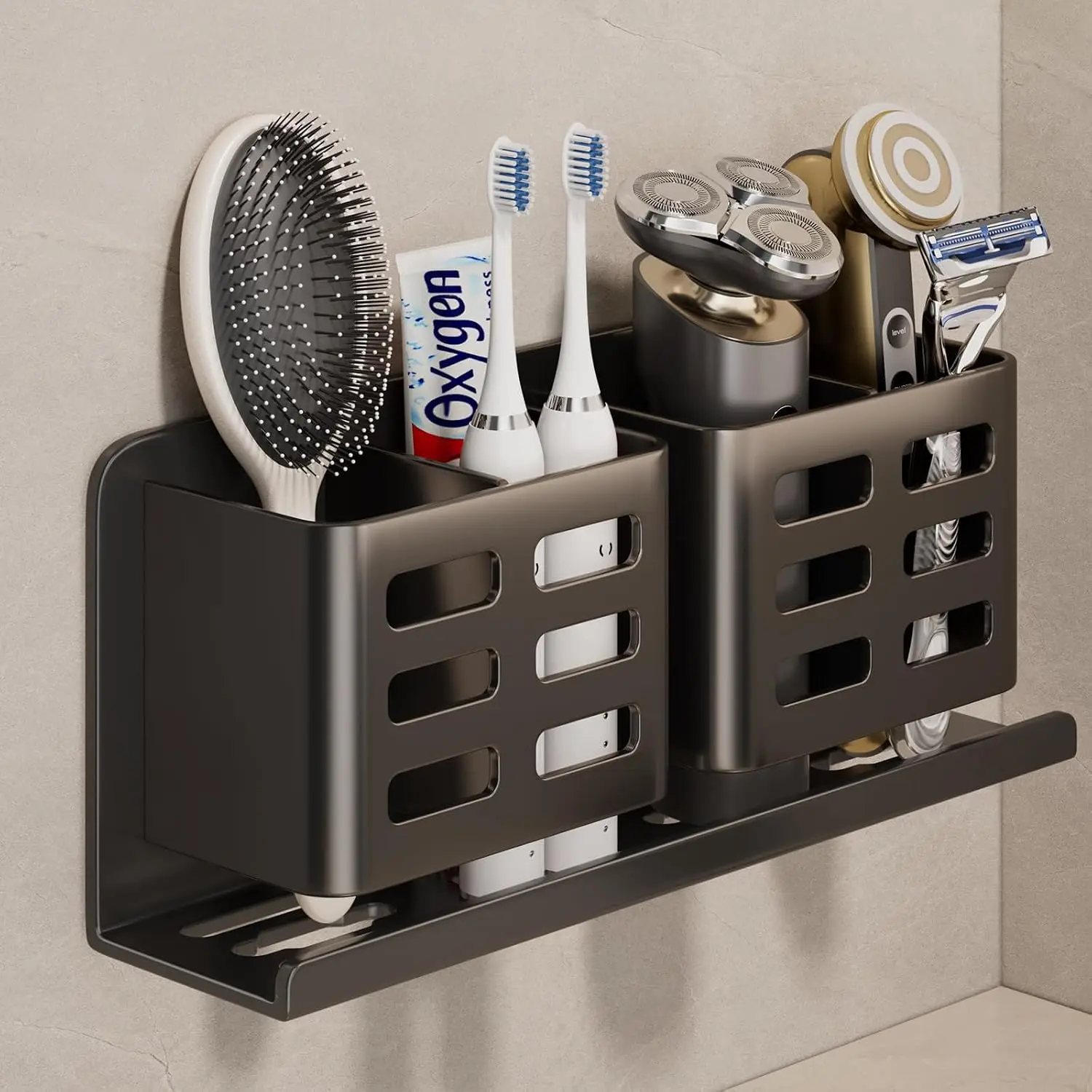 Aluminum Toothbrush Holder， Wall-Mounted，Bathroom Rack，4 Slot，Black | Bracket Shower Toothbrush Razor Holder Suitable For Toothb