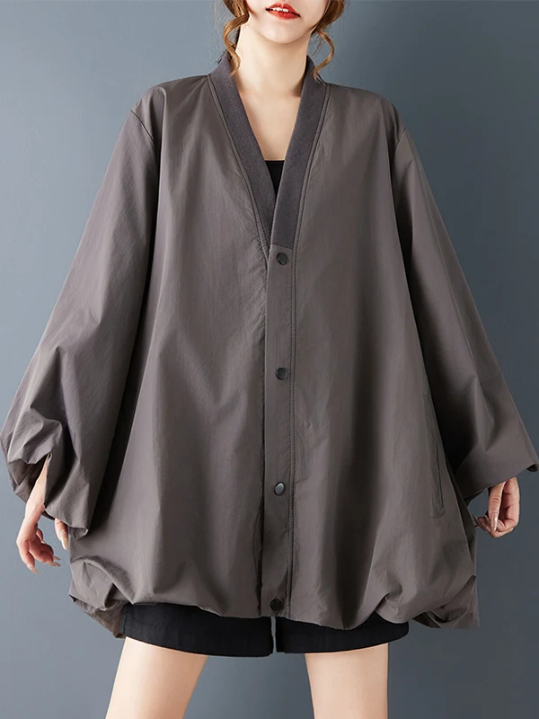 معطف فضفاض من هونج كونج Sle على شكل زهرة برعم aped لون نقي V-Ne Long Sve ملابس خارجية نسائية للربيع والخريف #1