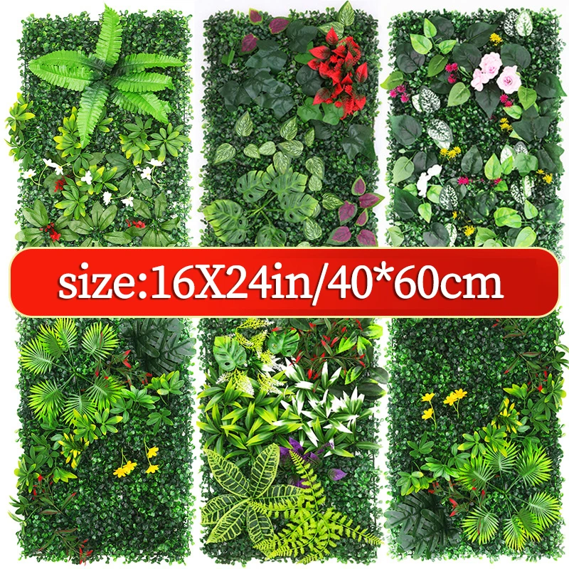 Artificial Green Plants Wall Panel Plastic Outdoor Lawns Fake Flowers Decor Wedding Backdrop Party Garden Grass Flower Wall