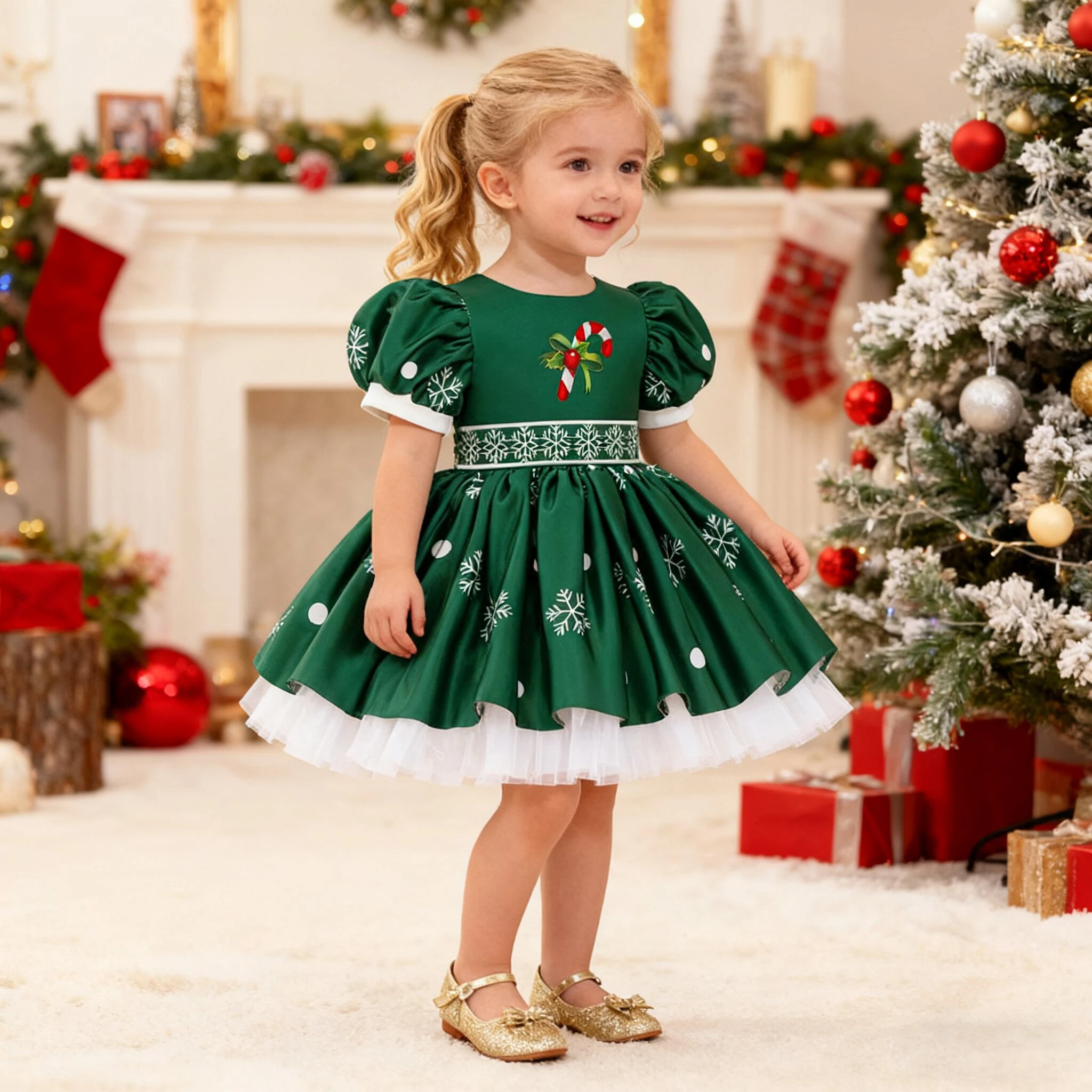 

Рождественское платье со снежинками для маленьких девочек, элегантное платье-пачка для свадьбы, подружки невесты на первый день рождения, выпускной, платье Санта-Клауса для девочек