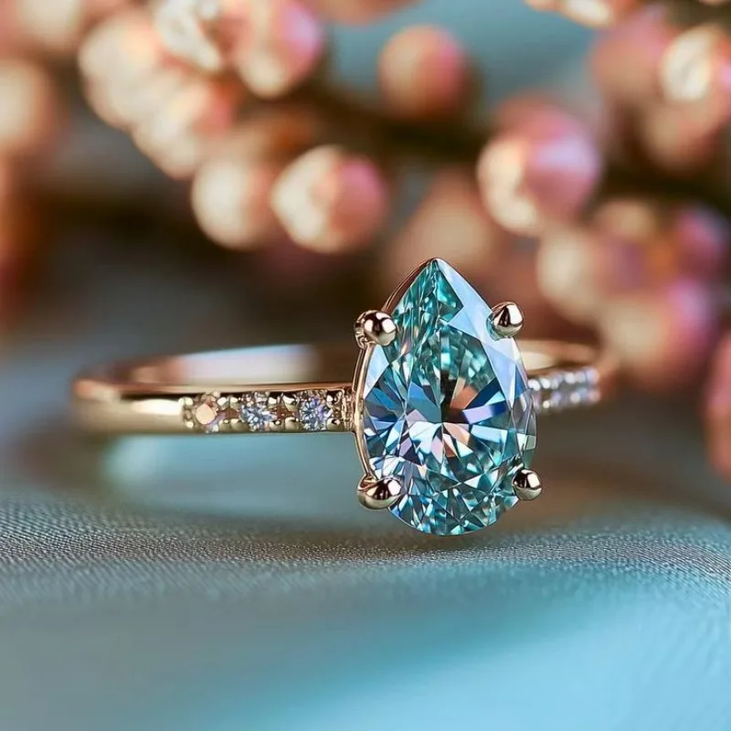 

Light luxury sparkling ring, delicate droplet shaped wedding jewelry for women, Halloween and Christmas banquet accessories