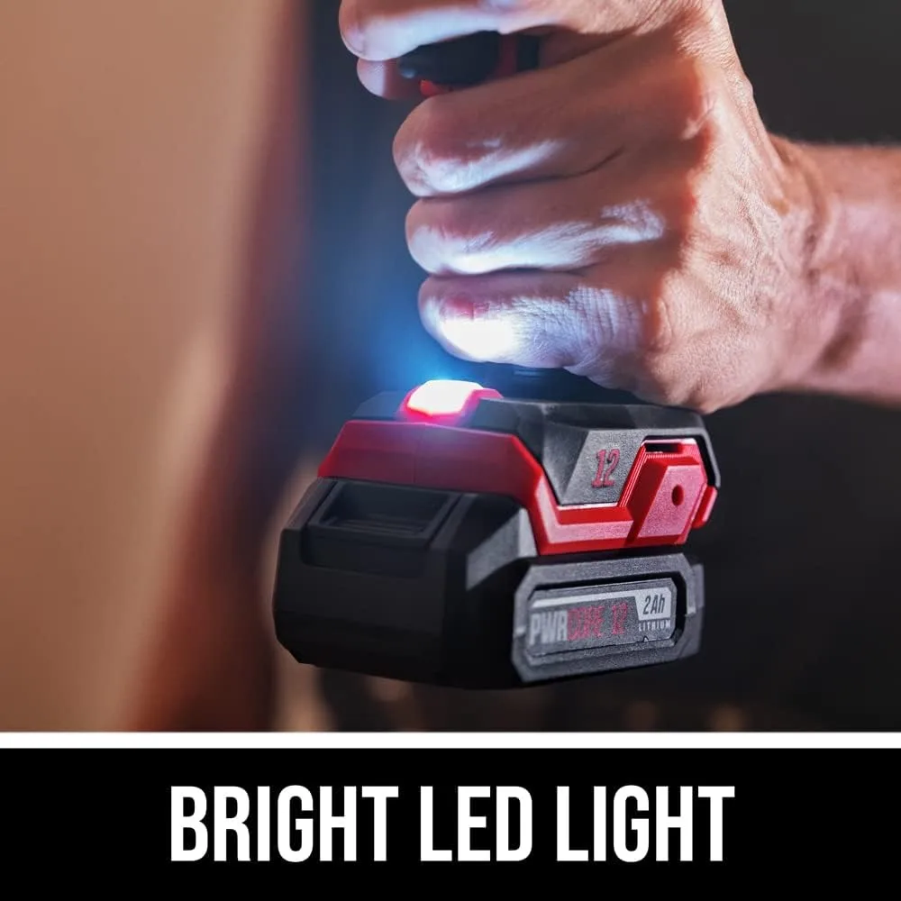 Kit trapano avvitatore compatto da mezzo pollice a batteria da 12 V con velocità variabile, illuminazione a LED e mandrino autoserrante